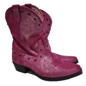 Ariat Nashville Hot Pink Shimmer Cowgirl Boots Studded Booties Barbiegirl Y5 Wm6